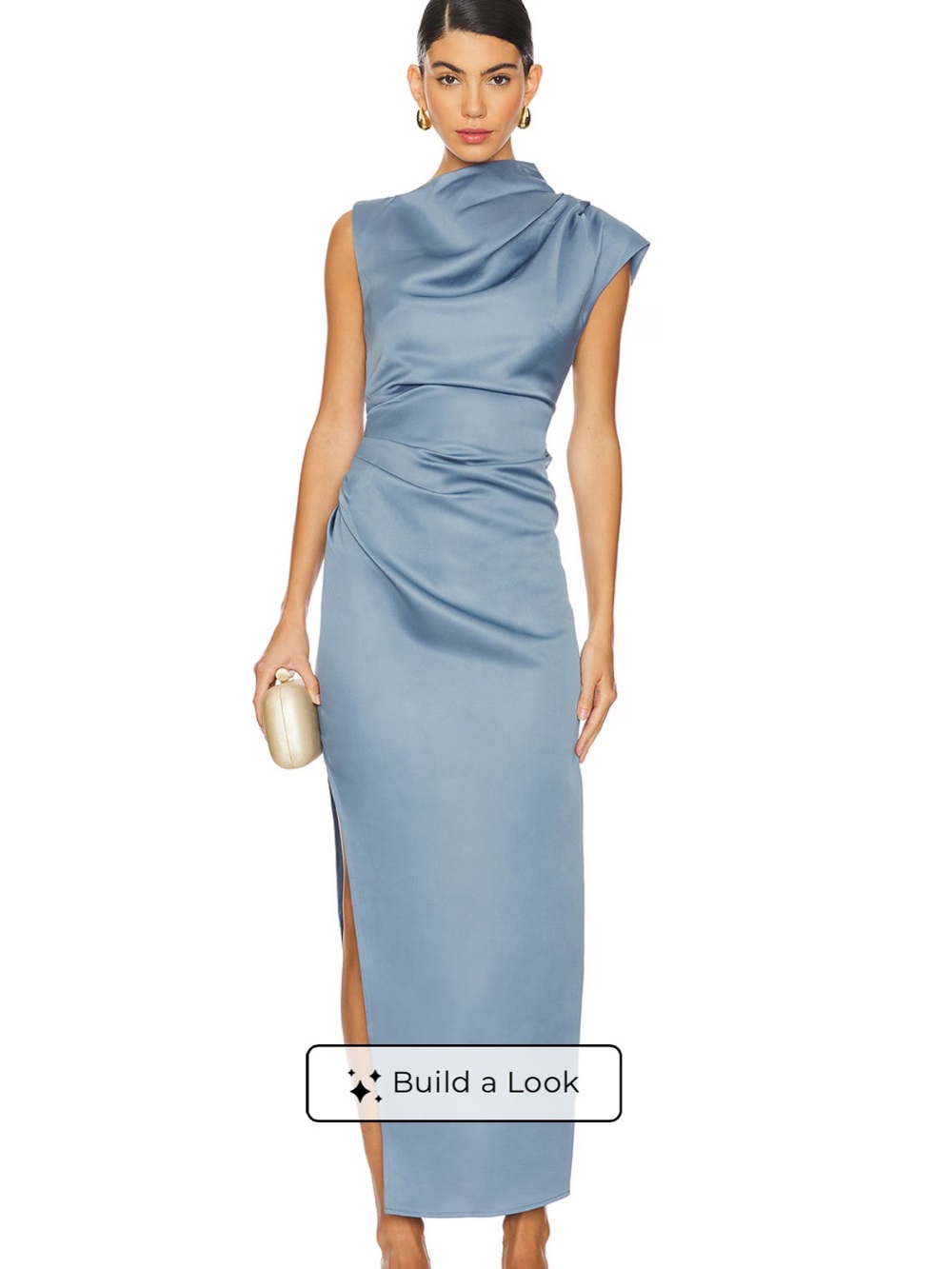 Elliatt Dusty Blue Satin Drape Midi Dress